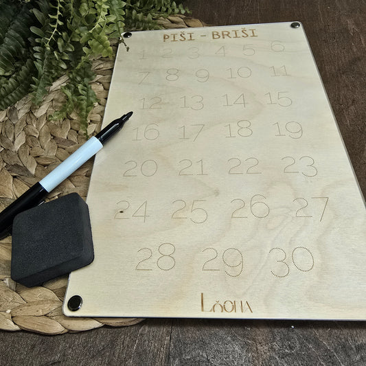 Piši – Briši: tabla s številkami od 1 do 30