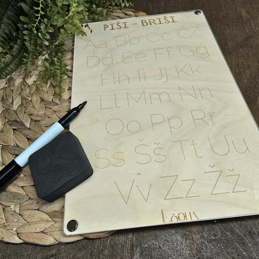 Piši – Briši: tabla z abecedo (mala in velika tiskana črka)